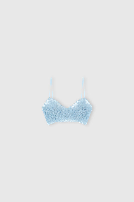 Unstructured Tulle Light Blue Bra with Rebrodé Lace