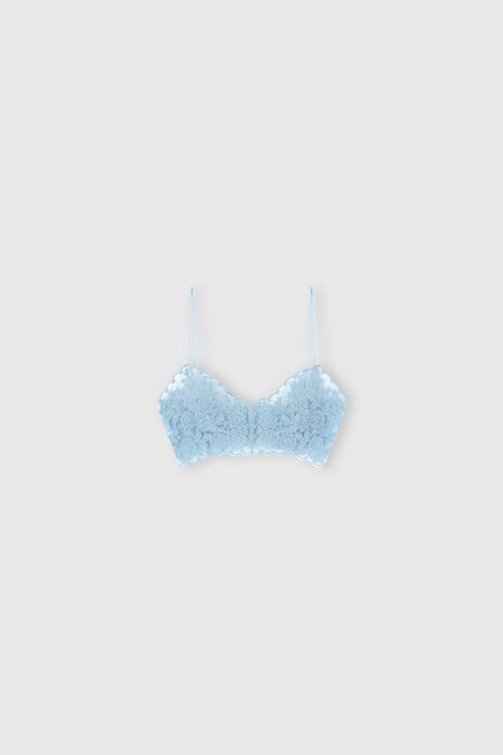 Unstructured Tulle Light Blue Bra with Rebrodé Lace