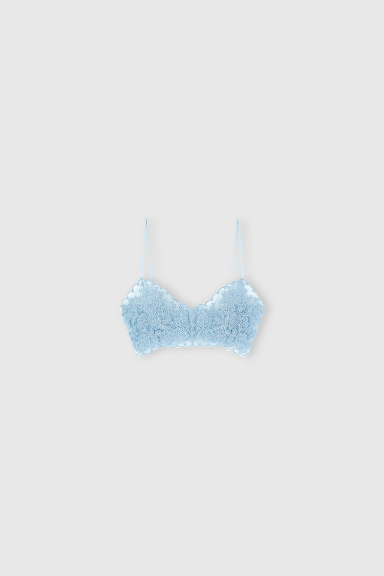Unstructured Tulle Light Blue Bra with Rebrodé Lace