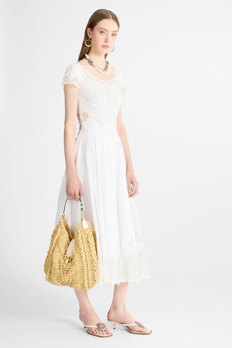 Short-Sleeve Cotton Poplin Top with Chantilly Lace