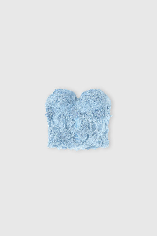 Structured rebrodé lace bustier top – light blue