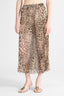 Pleated Midi Skirt in Silk with Natural Leopard Print