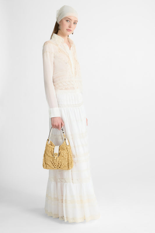 Long Cotton Muslin Skirt with Valencienne Lace