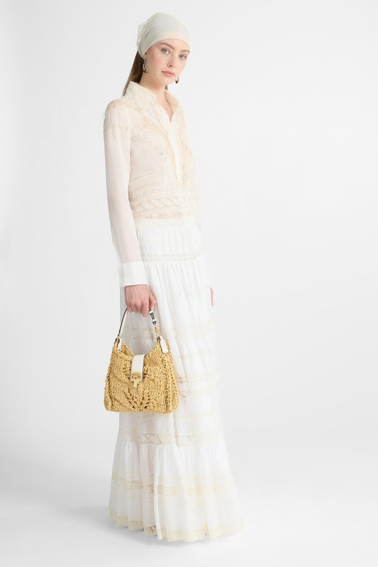 Long Cotton Muslin Skirt with Valencienne Lace