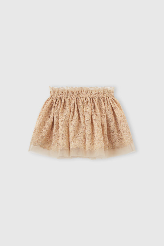 Embroidered tulle mini skirt with hand-made rose crown