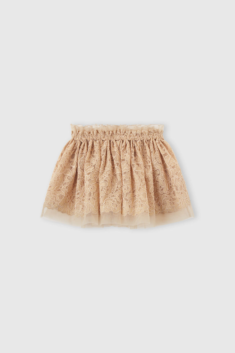 Embroidered tulle mini skirt with hand-made rose crown