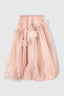 Asymmetric balloon skirt in technical organza with denim-blue and orange check print