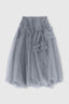 Asymmetric balloon skirt in grey technical organza with Prince of Wales print
