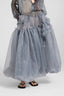 Asymmetric balloon skirt in grey technical organza with Prince of Wales print