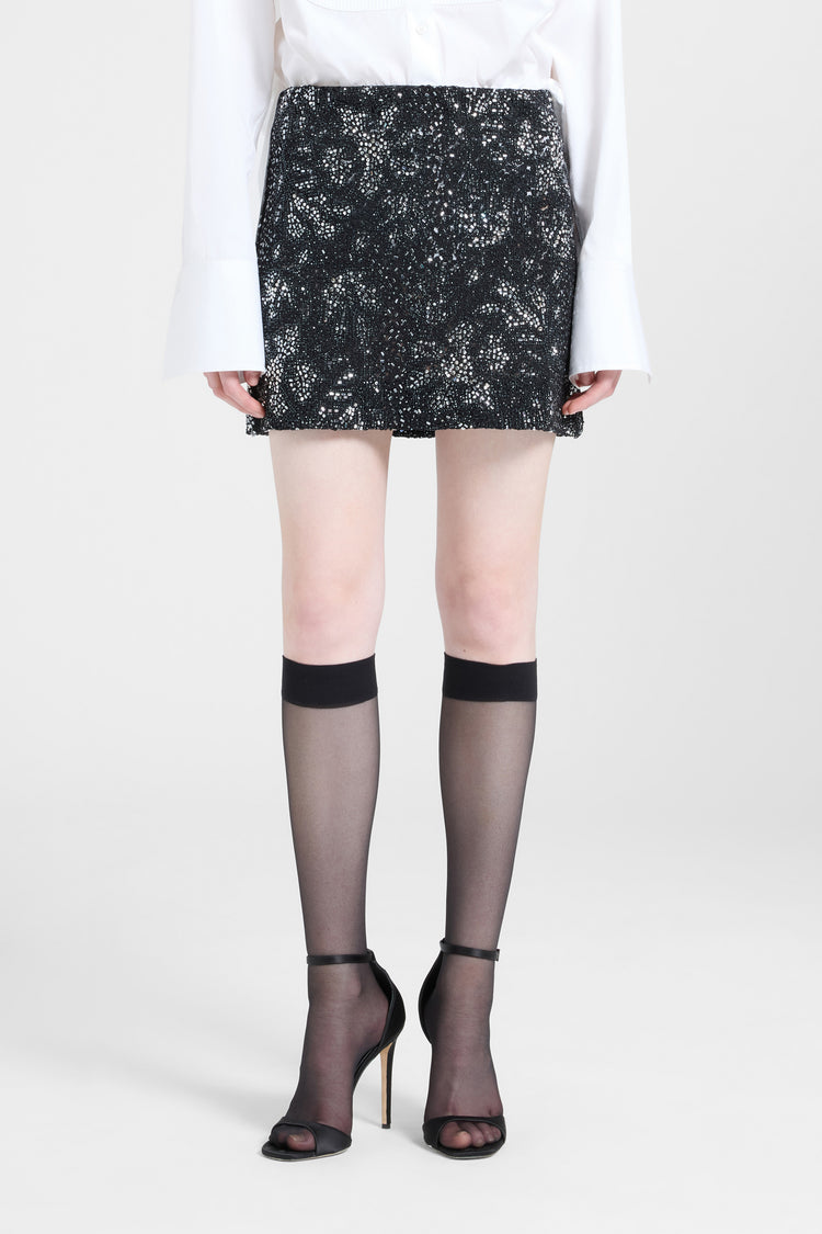 Mini skirt with hand-applied stones and crystals