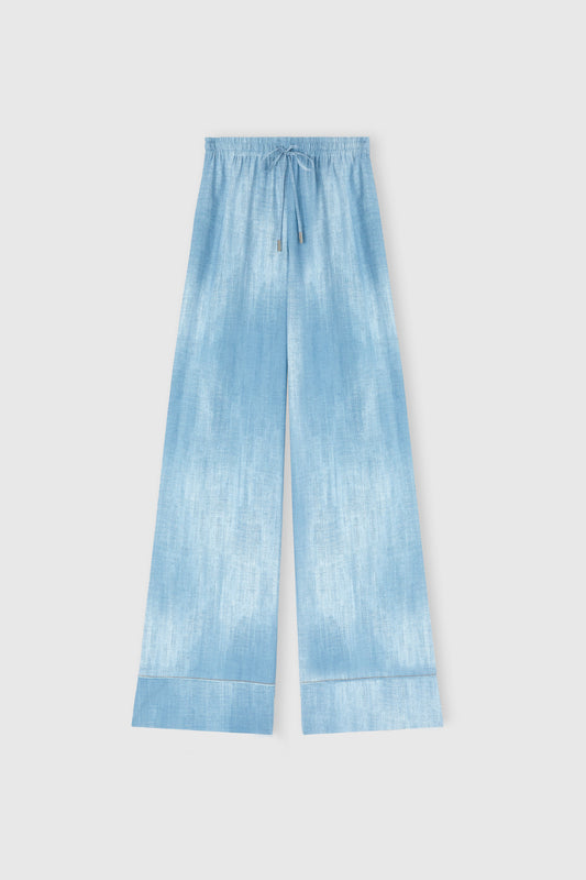 Pajama-Style Trousers in Marocain Jeans Print