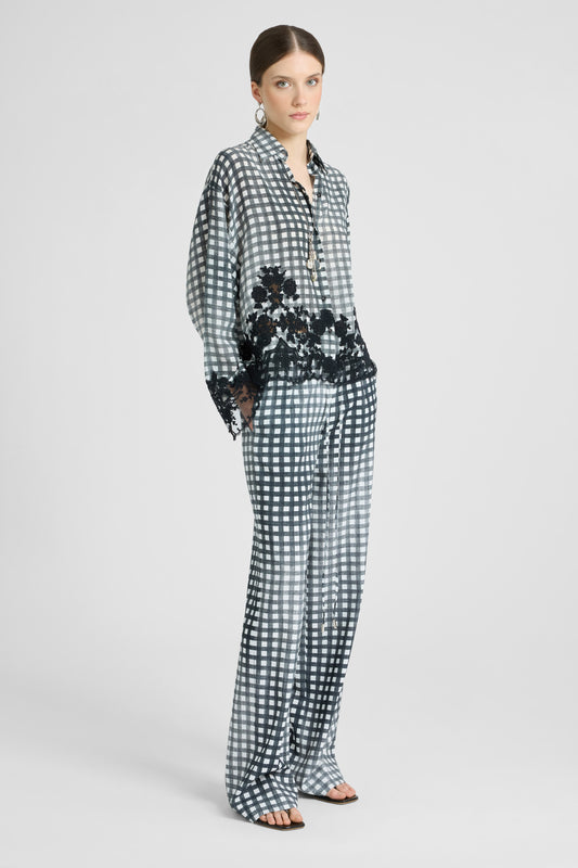 Classic Pajama-Style Trousers in Viscose with Vichy Print