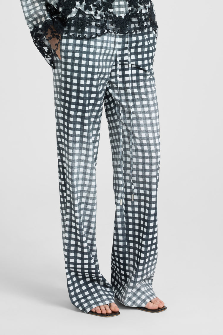 Classic Pajama-Style Trousers in Viscose with Vichy Print
