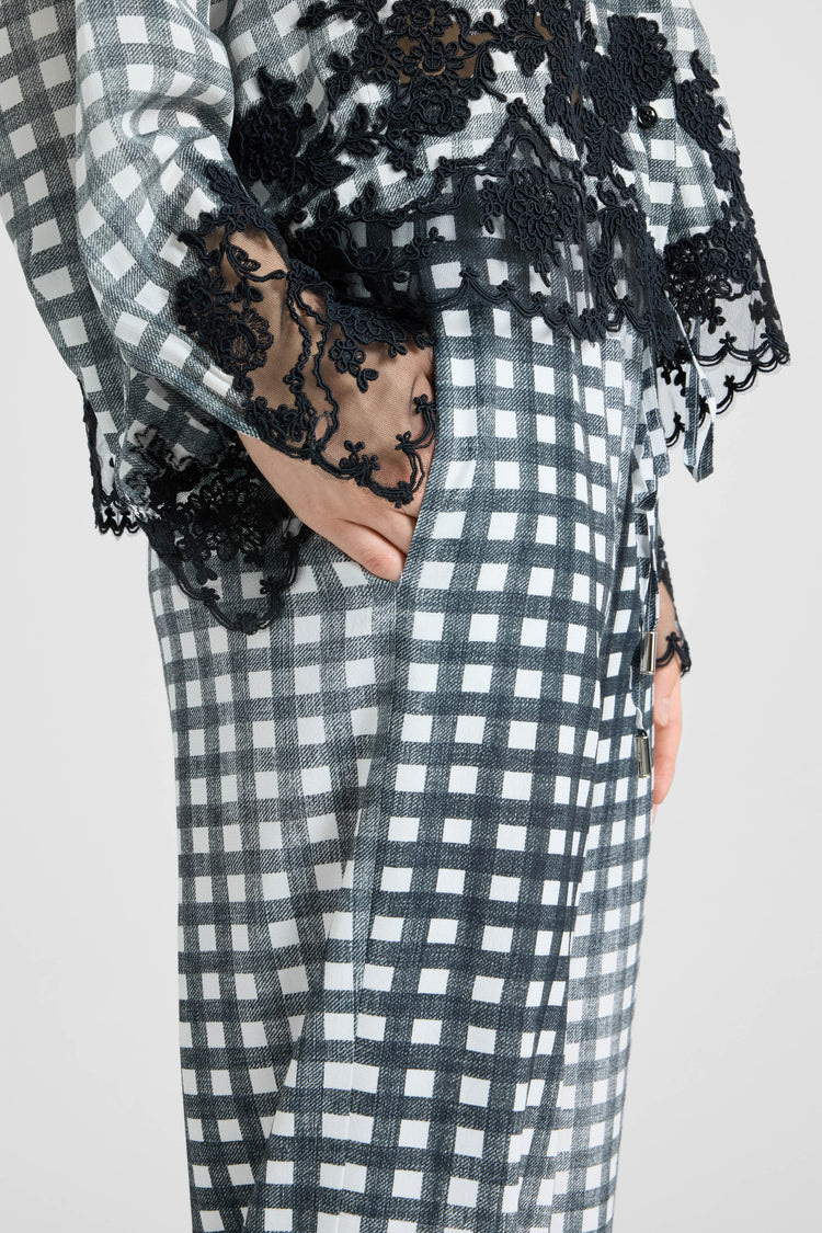 Classic Pajama-Style Trousers in Viscose with Vichy Print