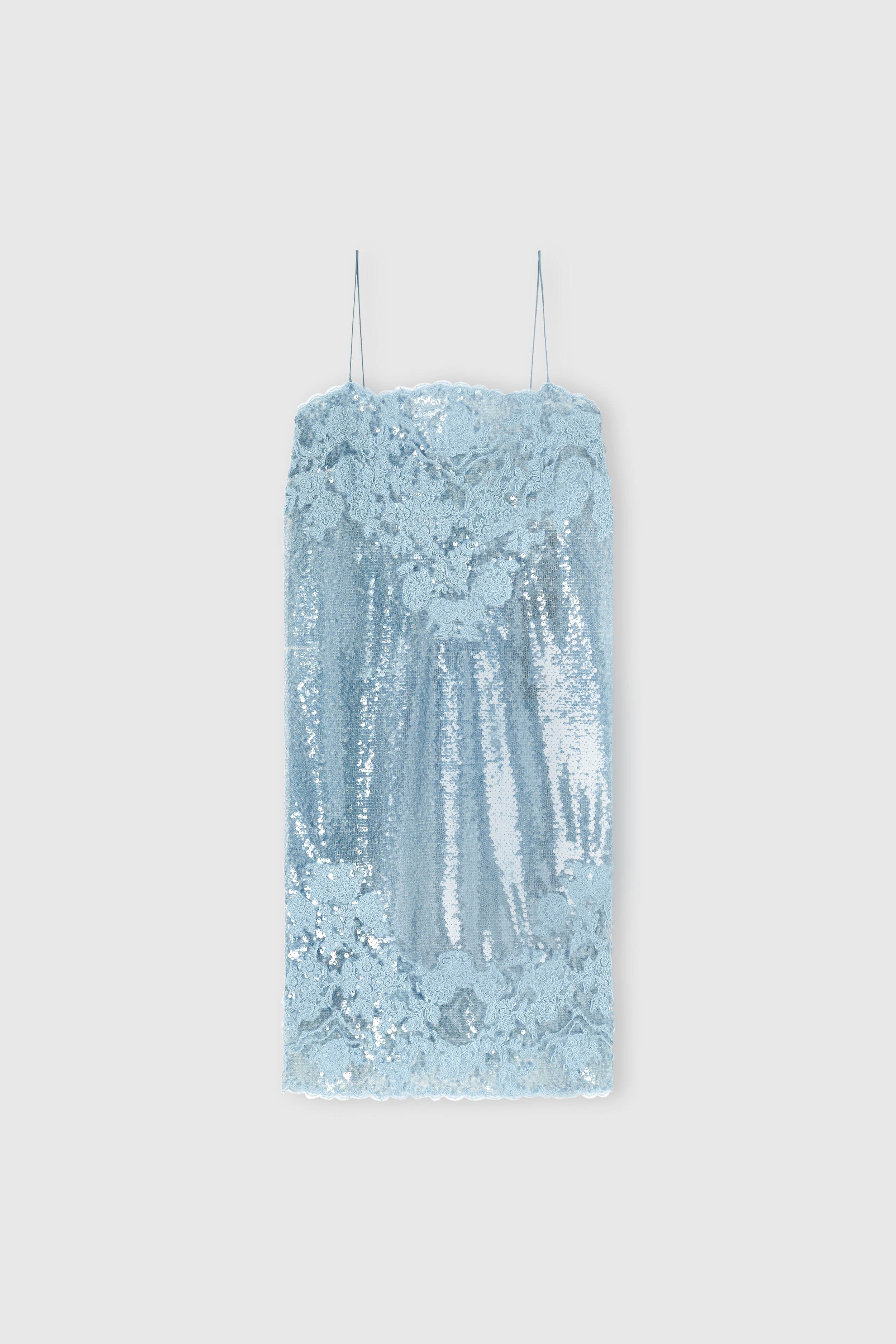 Lingerie-style dress in sequins with rebrodé lace