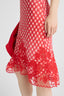 Bustier Dress in Stretch Silk with White and Red Vichy Print and Lace