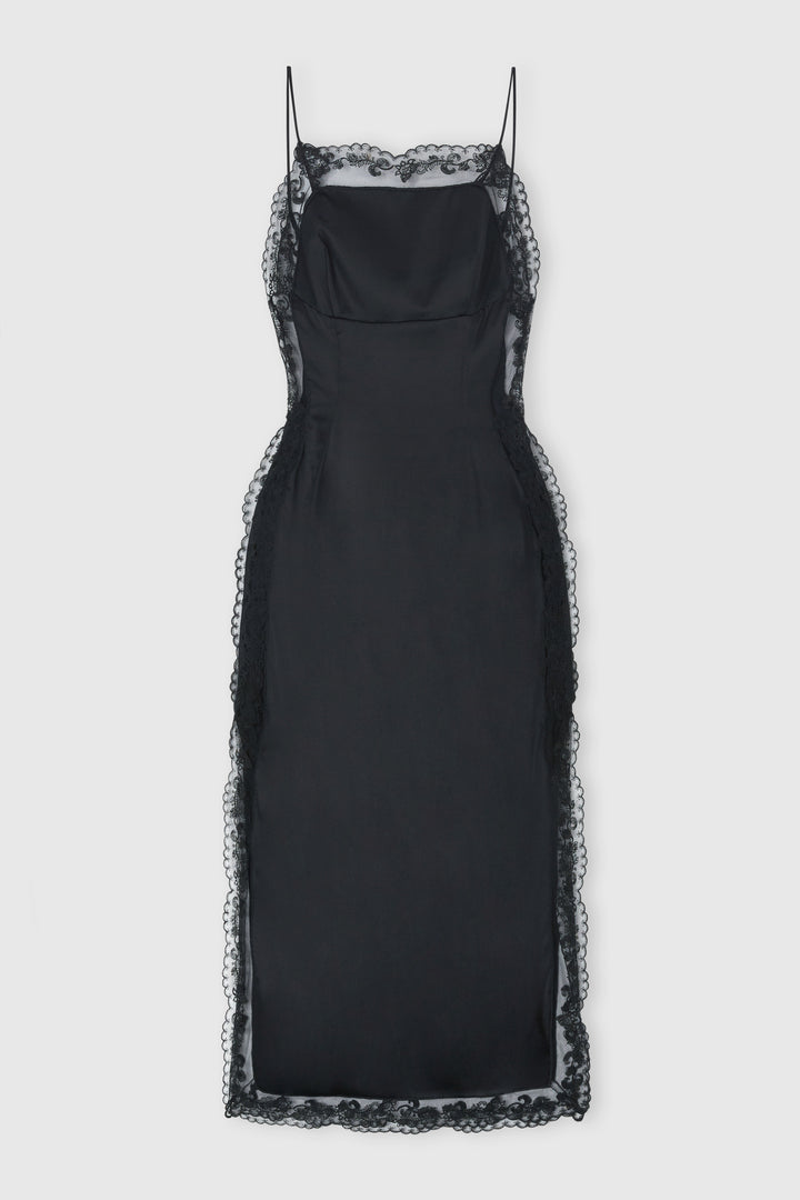 Lingerie-Style Dress in Stretch Silk with Lace Details
