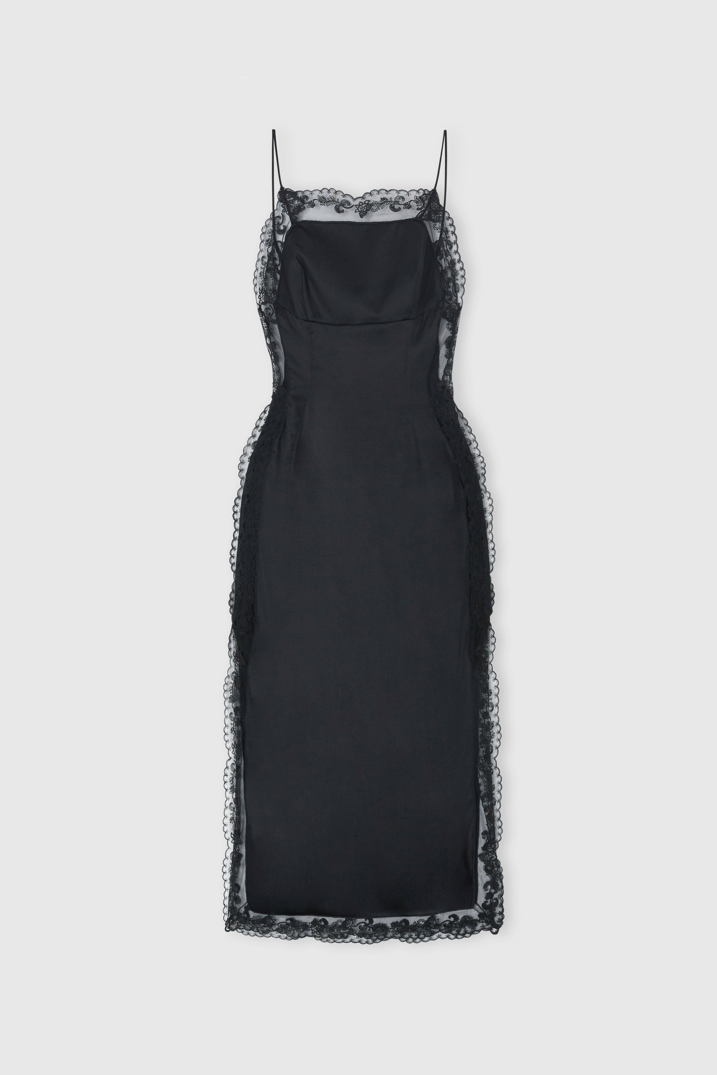 Lingerie-Style Dress in Stretch Silk with Lace Details