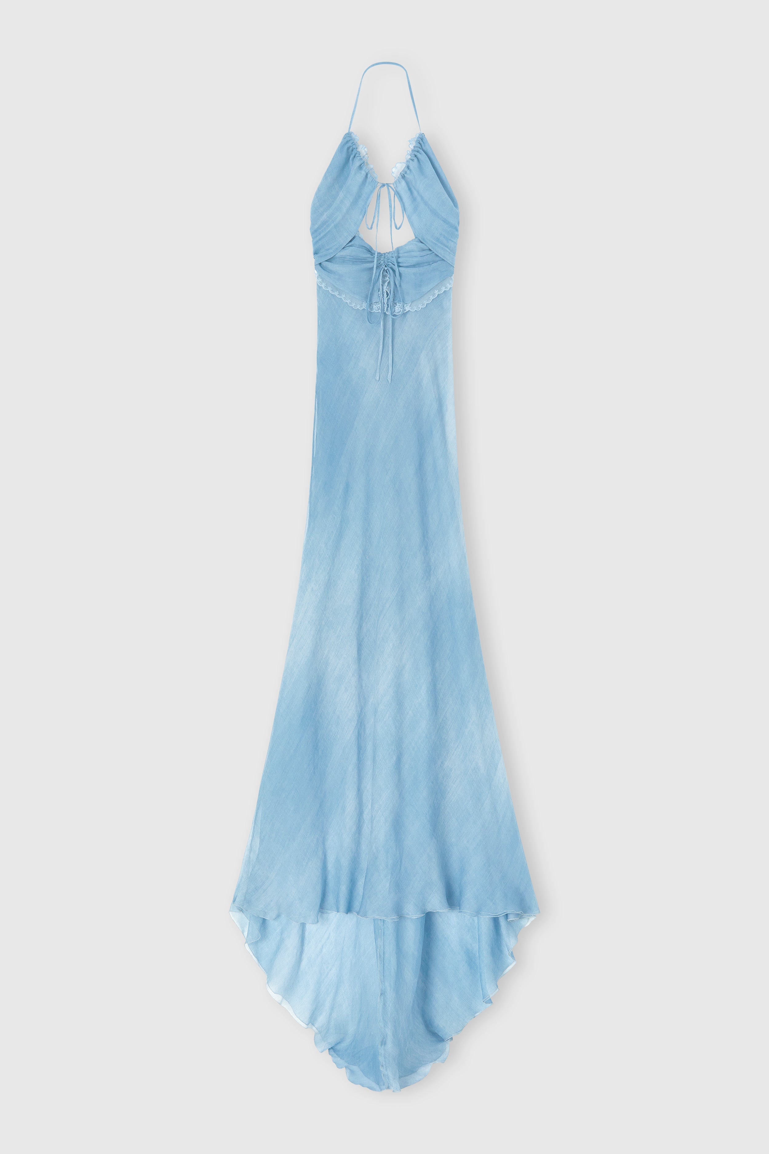 Long lingerie-style dress in pure silk jeans print with tone-on-tone lace - Ermanno Scervino Long lingerie-style dress in pure silk jeans print with tone-on-tone lace - Ermanno Scervino