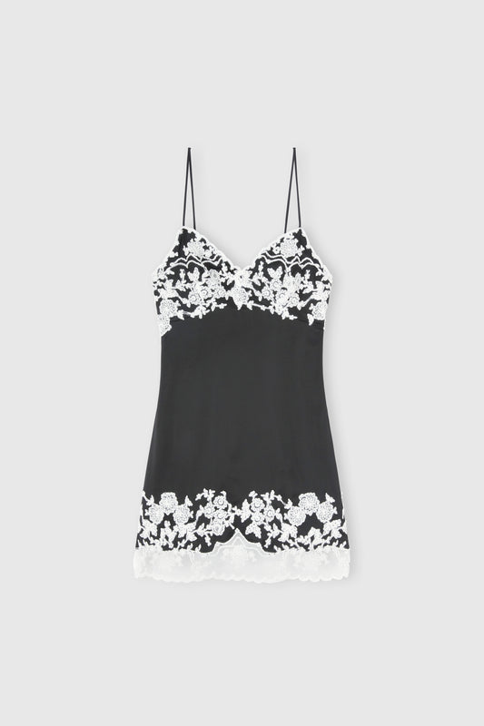 Lingerie-Style Dress in Stretch Viscose with Rebrodé Lace