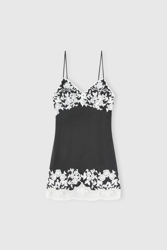 Lingerie-Style Dress in Stretch Viscose with Rebrodé Lace