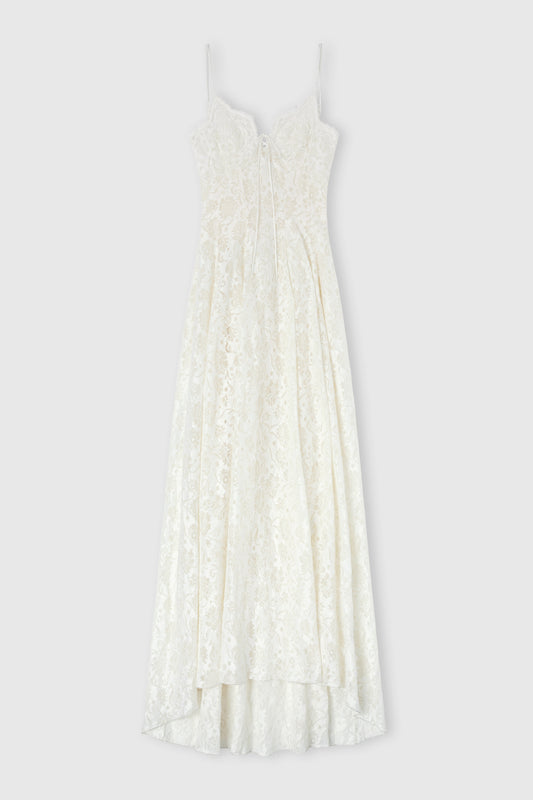 Long Lingerie-Style Dress in Linen and Cotton Lace