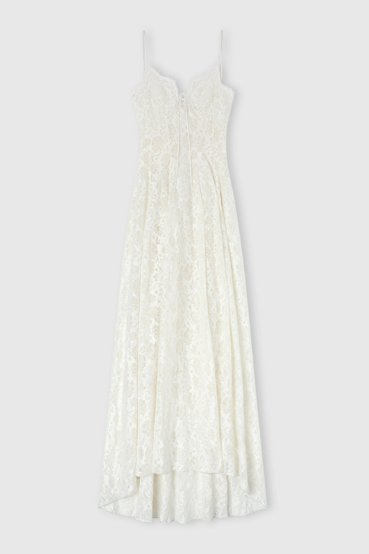 Long Lingerie-Style Dress in Linen and Cotton Lace