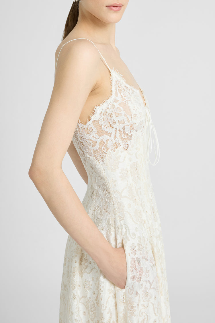Long Lingerie-Style Dress in Linen and Cotton Lace