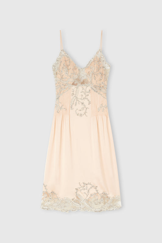 Midi Lingerie-Style Dress in Tulle and Rebrodé Lace
