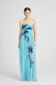 Long Bustier Dress in Silk Chiffon with Floral Applications