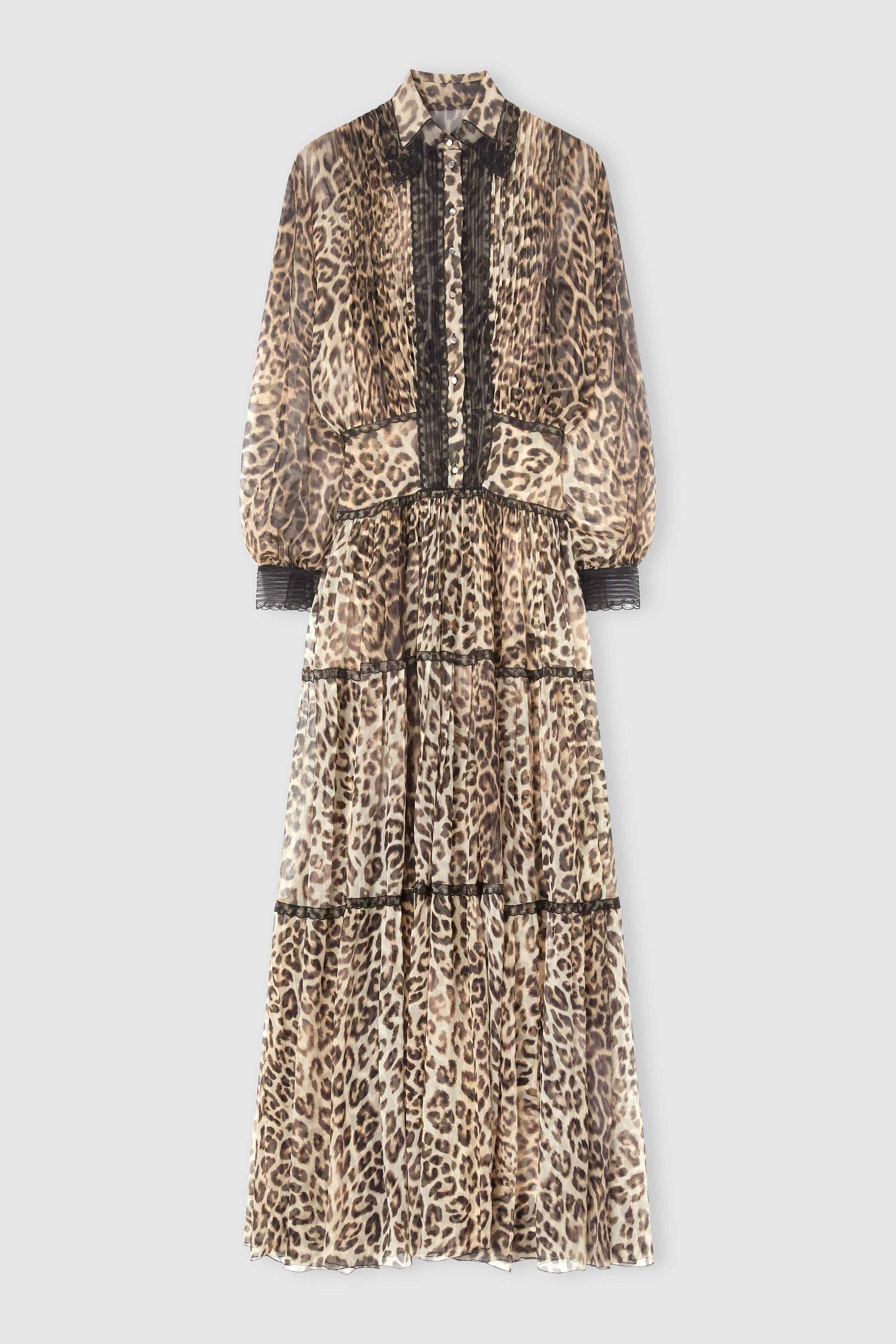 leopard maxi shirt dress Long shirt dress in pure silk with natural leopard print