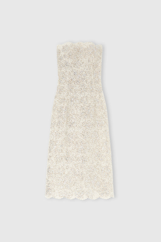 Abito midi bustier in pizzo con cristalli