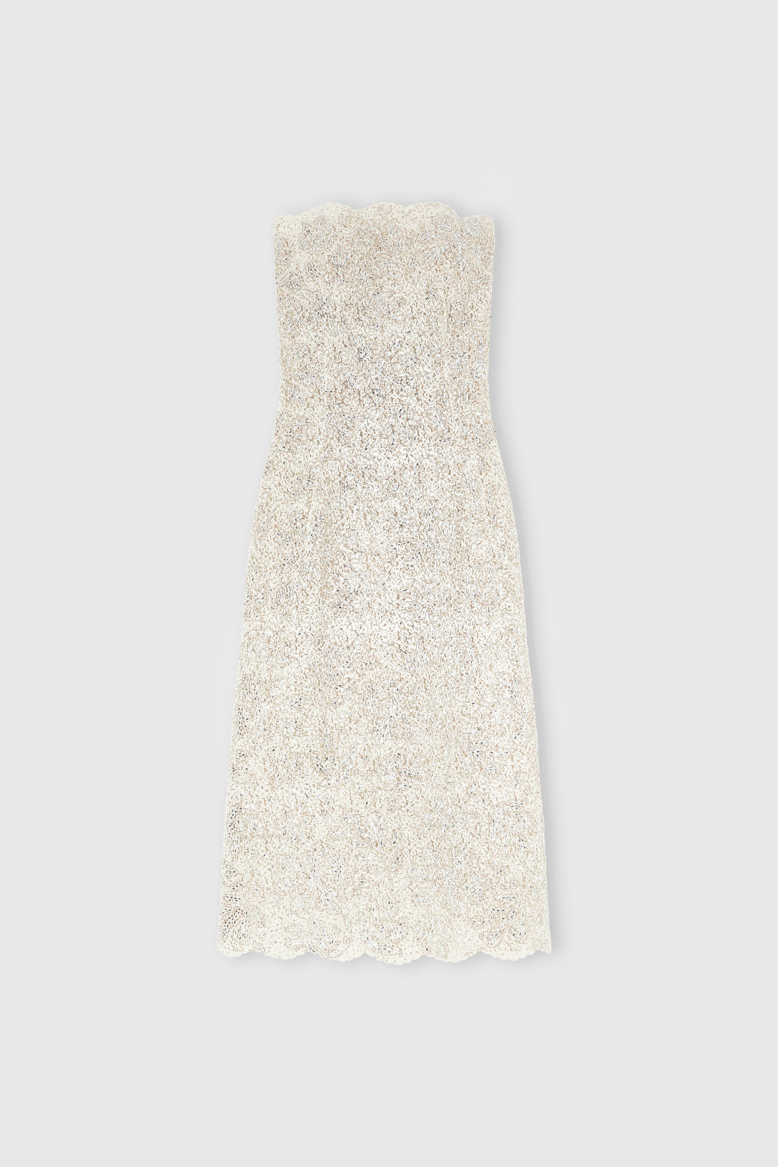 Midi bustier lace dress with tone-on-tone crystals
