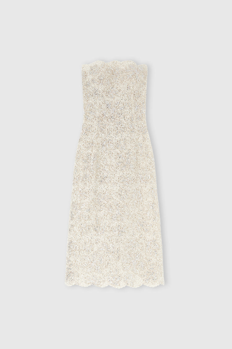 Abito midi bustier in pizzo con cristalli