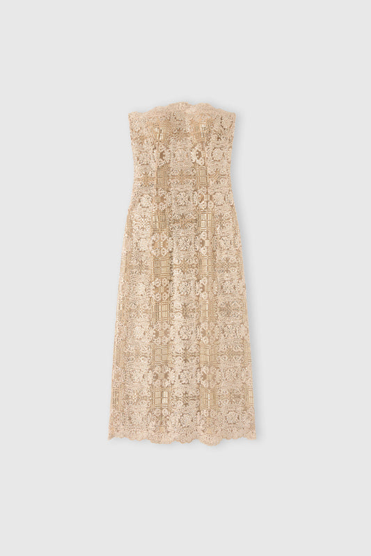 Midi bustier dress in tulle with maiolica embroidery and crystals