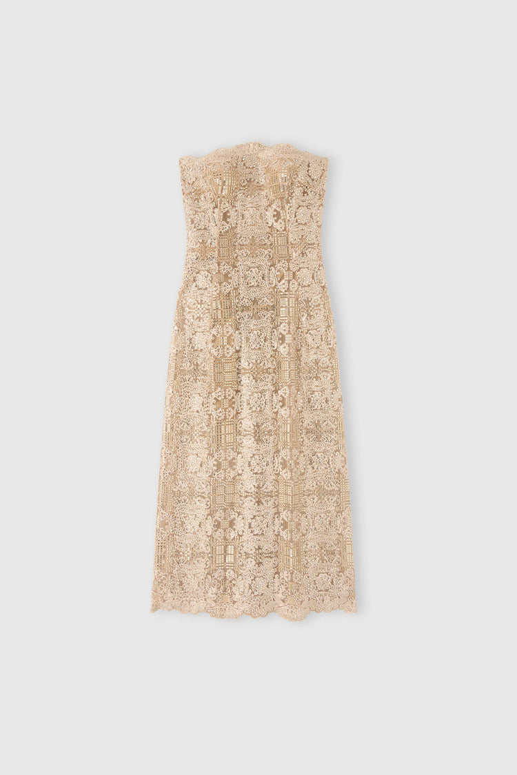 Midi bustier dress in tulle with maiolica embroidery and crystals