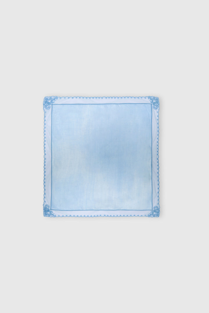 Silk bandana with jeans print and scalloped rebrodé lace trim