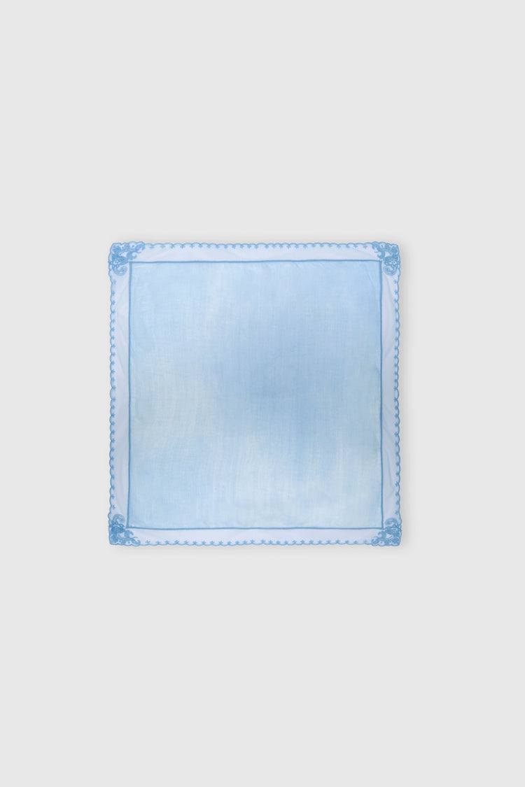 Silk bandana with jeans print and scalloped rebrodé lace trim