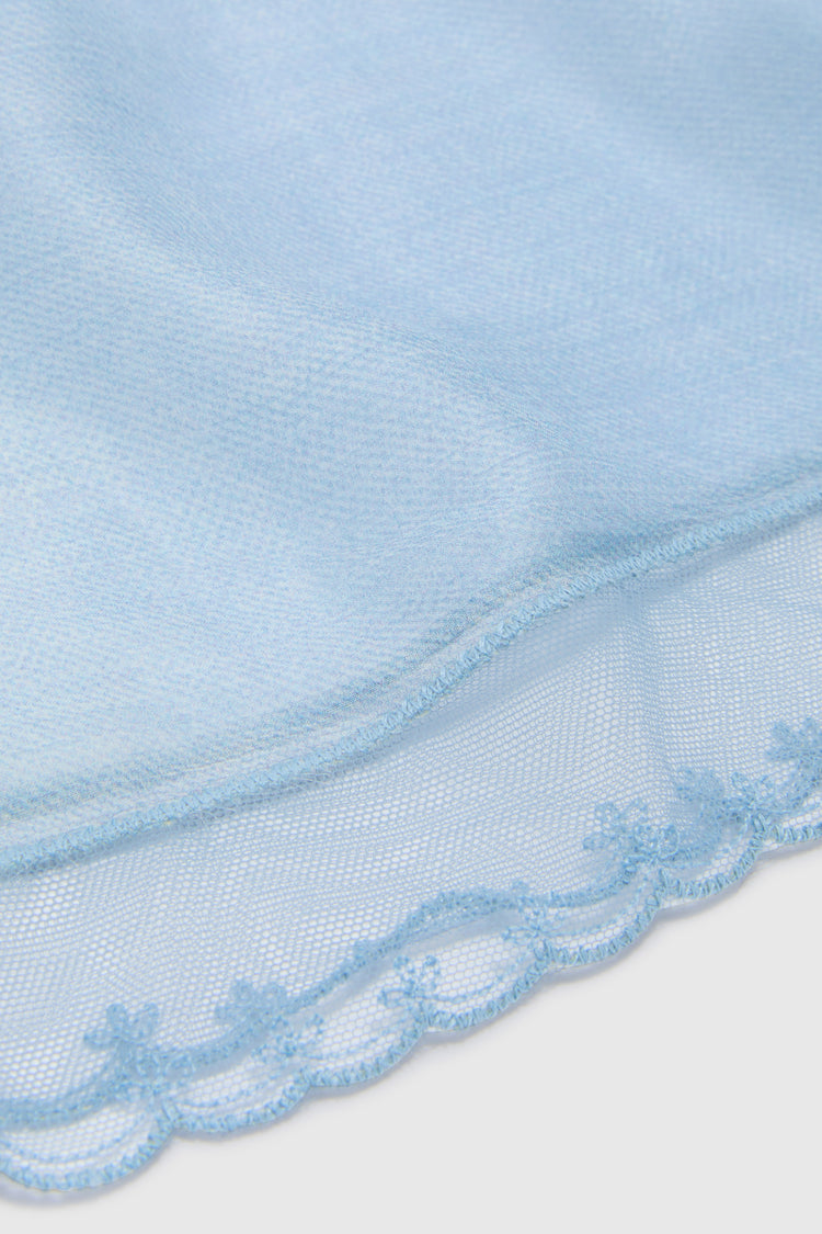 Silk bandana with jeans print and scalloped rebrodé lace trim