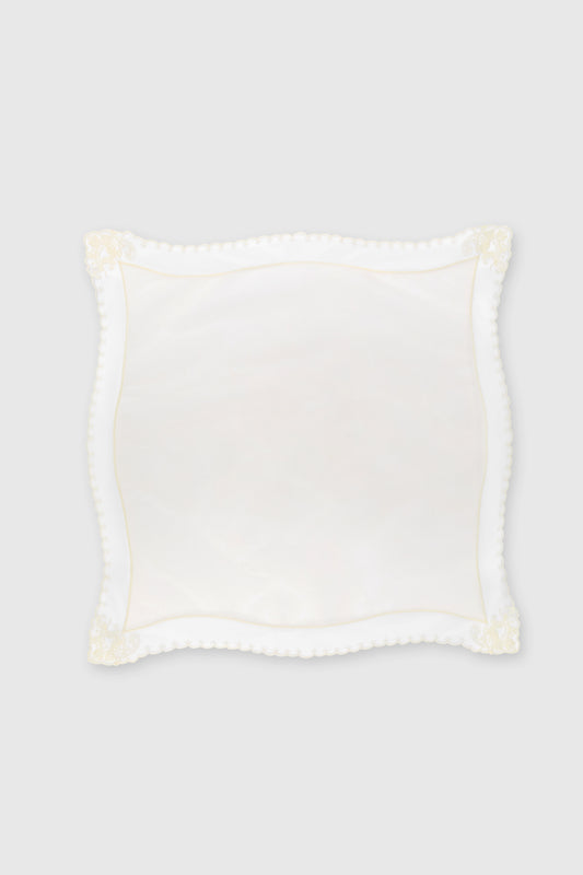 White silk bandana with scalloped rebrodé lace trim