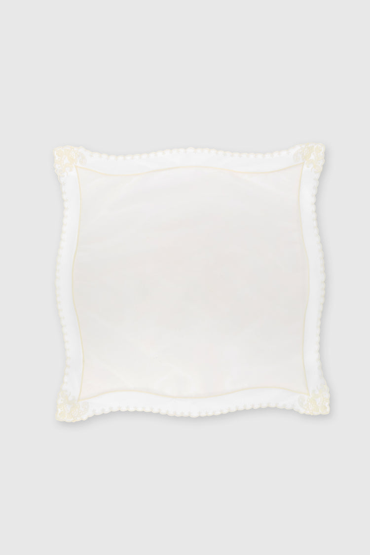 White silk bandana with scalloped rebrodé lace trim