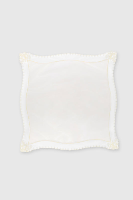 White silk bandana with scalloped rebrodé lace trim