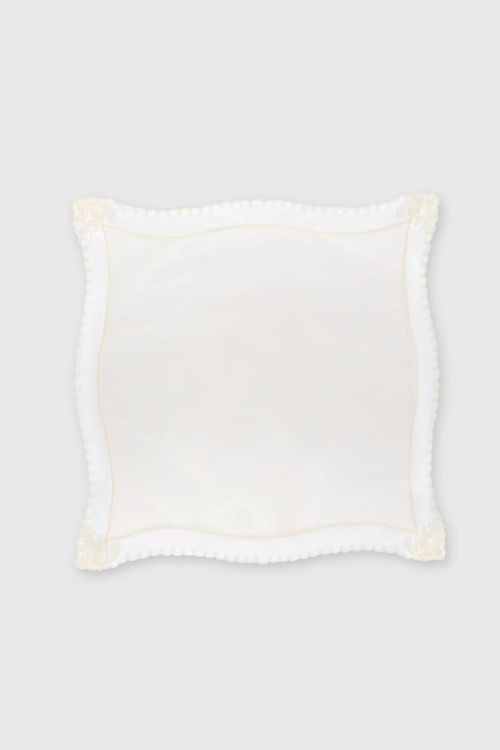 White silk bandana with scalloped rebrodé lace trim