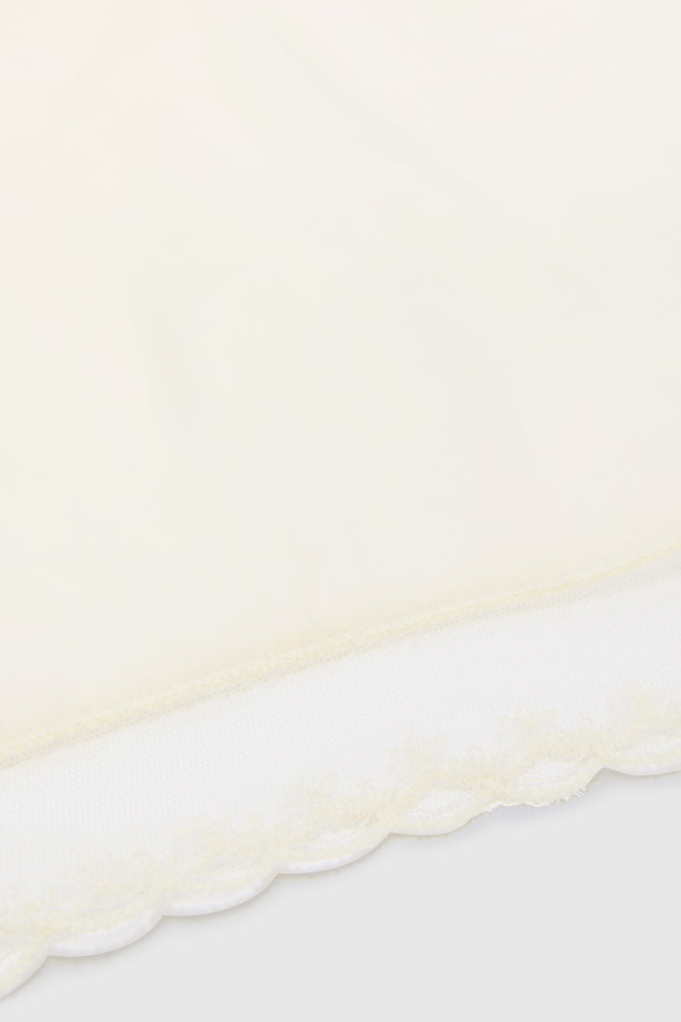 White silk bandana with scalloped rebrodé lace trim