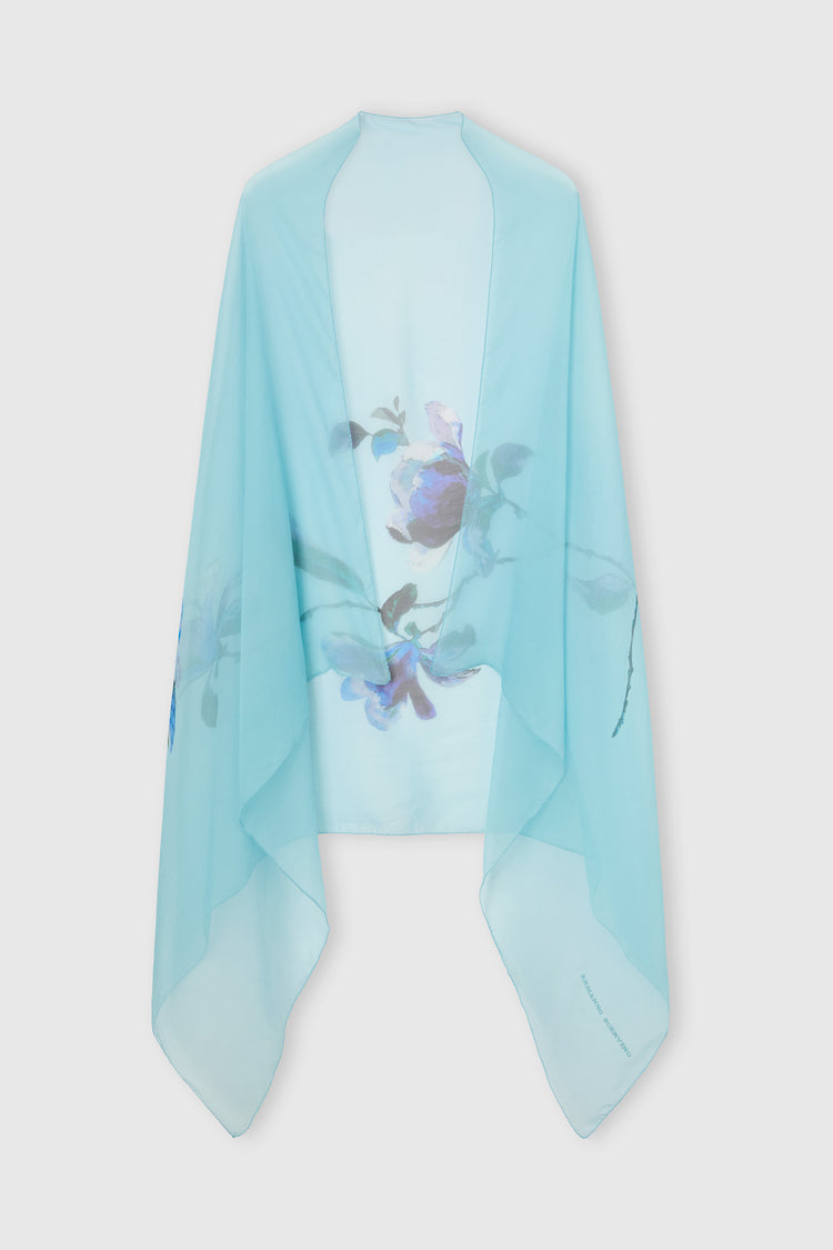 Stola in chiffon di pura seta con disegno iris blu