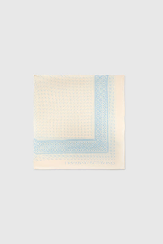 Square silk scarf with blue and cream bandana print