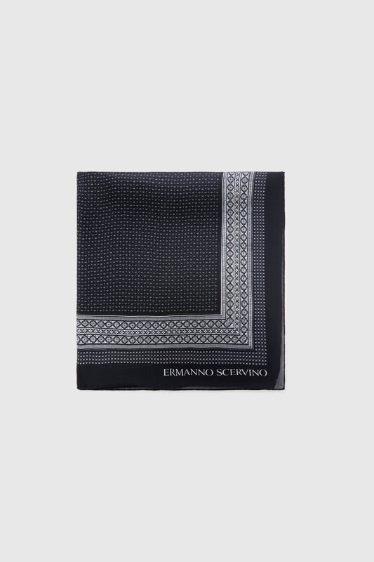 Square silk scarf with black and white bandana print