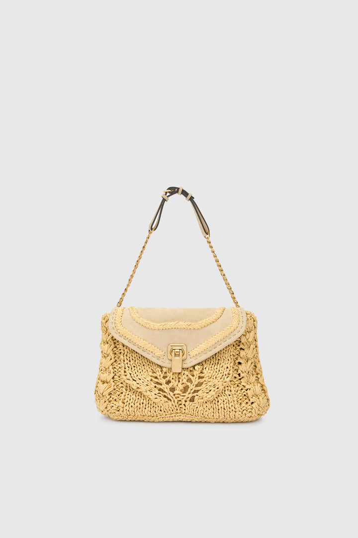 Joy shoulder bag in raffia and suede