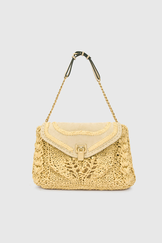 Joy shoulder bag in raffia and suede