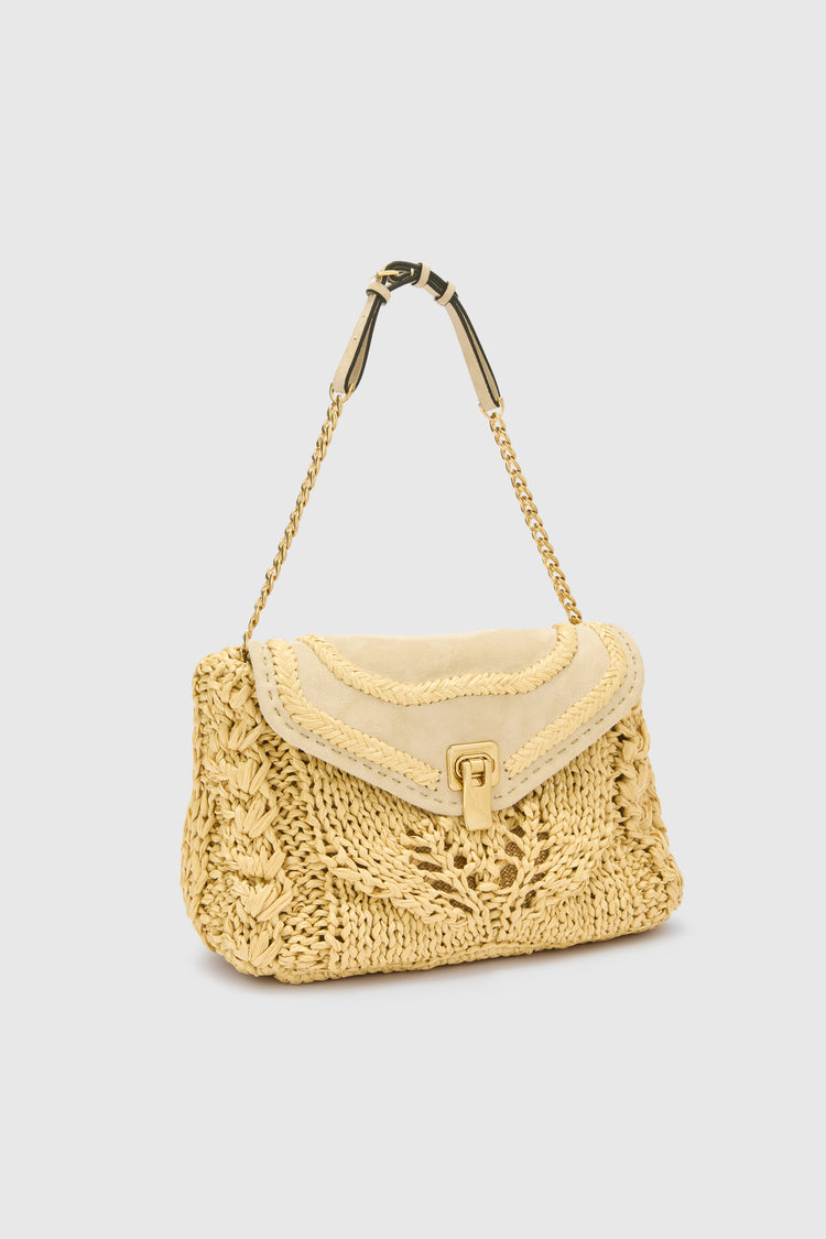 Joy shoulder bag in raffia and suede